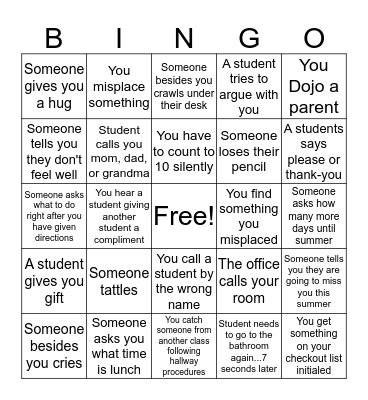 TEACHER LIFE Bingo Card