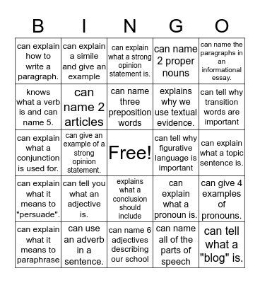 Find Someone Who... 5th Grade Bingo Card