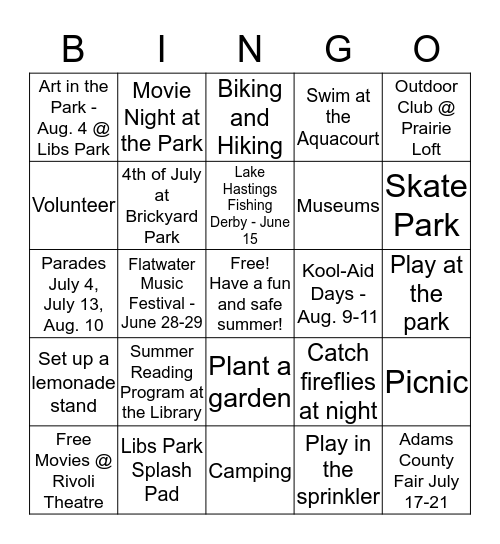 Summer Fun in Hastings Bingo Card