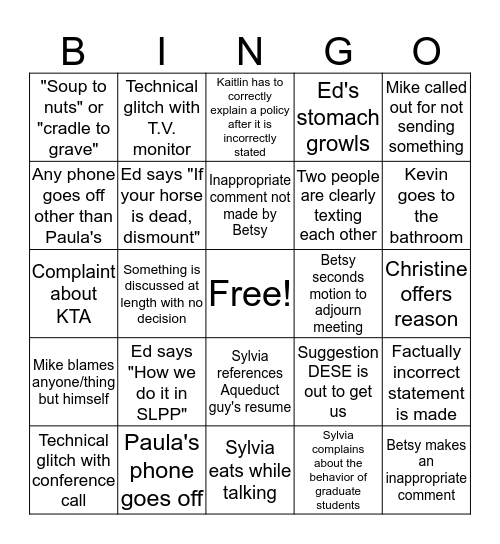 SOE Operations Bingo Card