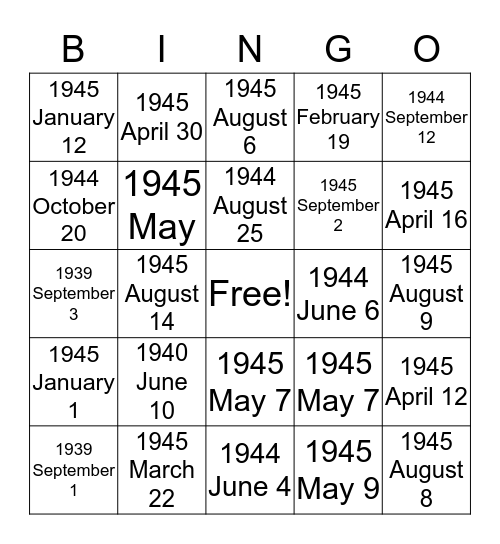 World War 2  Bingo Card