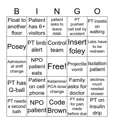 NURSE Bingo  Bingo Card