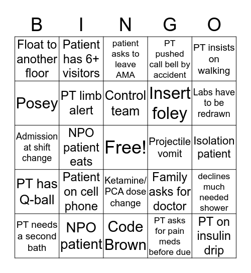 NURSE Bingo  Bingo Card