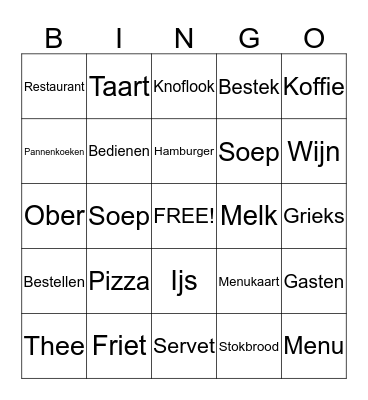 Restaurant bingo Card