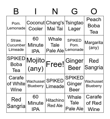 Beverage Bingo Card