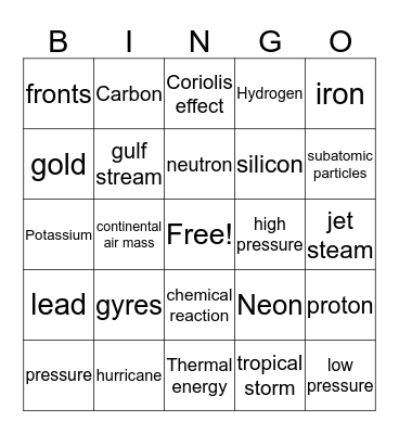 WEATHER /MATTER & ENERGY Bingo Card