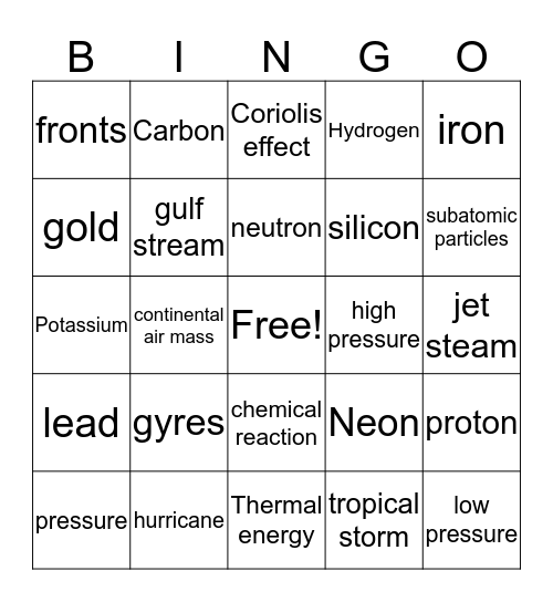 WEATHER /MATTER & ENERGY Bingo Card