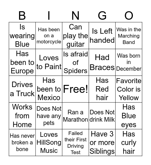 Park Day Bingo Card