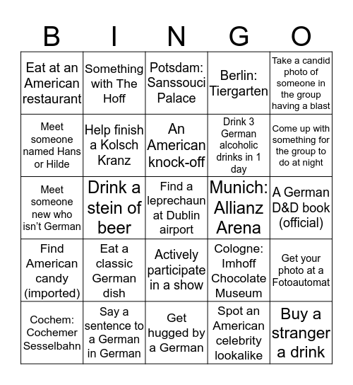 Deutschland Bingo Card