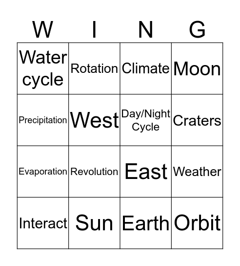5.8C Science Bingo Card