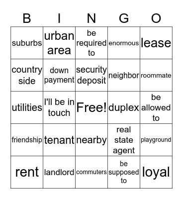 vocabulary Bingo Card