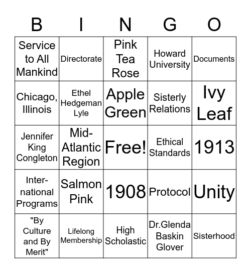 Alpha Kappa Alpha Sorority, Incorporated Bingo Card