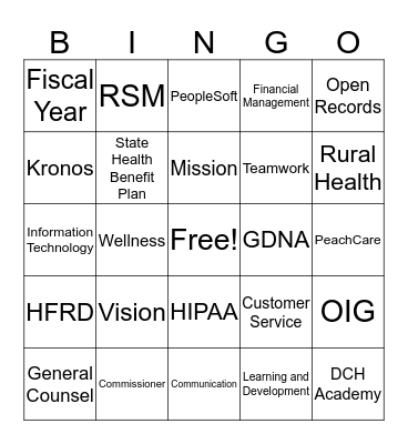 DCH - PERW Bingo Card