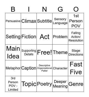 Reading - STAAR Bingo Card