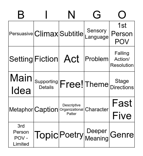 Reading - STAAR Bingo Card