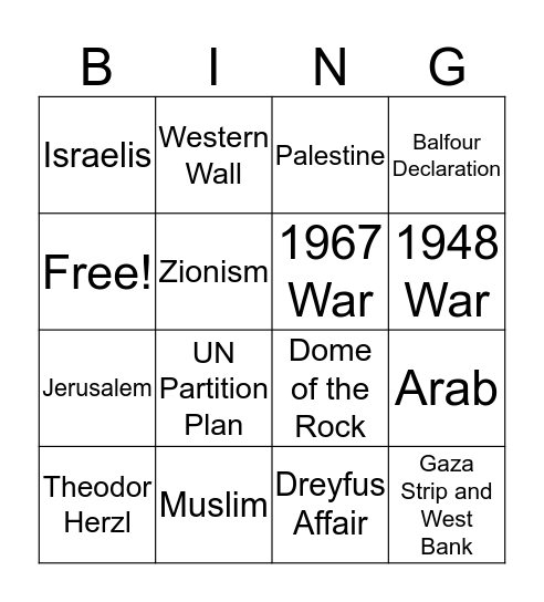 Israeli-Palestinian Bingo Card