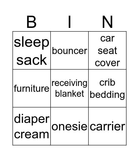 Shower Gift Bingo Card