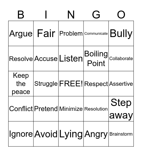 Conflict Bingo Card