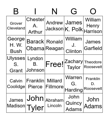 US President Bingo Card