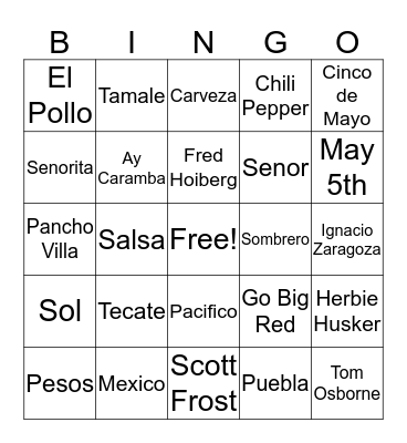 Cinco De Mayo Bingo Card