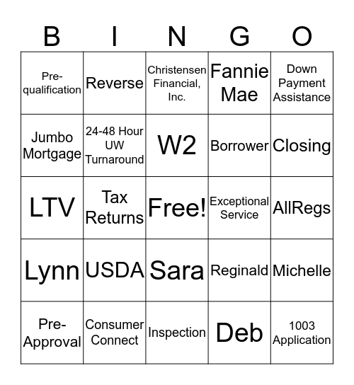 CFI Bingo Card