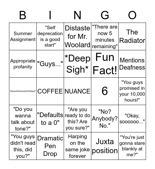 Buckholtz Bingo Card