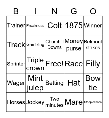 Kentucky Derby  Bingo Card