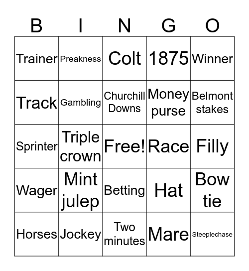 Kentucky Derby  Bingo Card