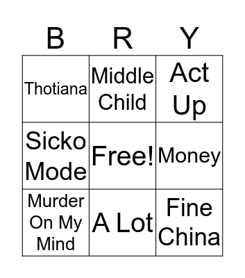 Bryanna's Bingo Game Bingo Card
