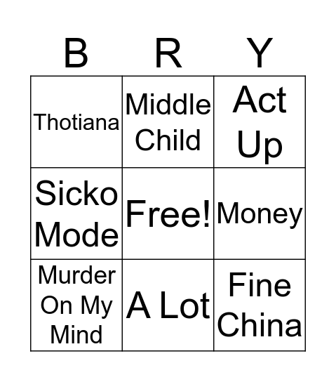 Bryanna's Bingo Game Bingo Card