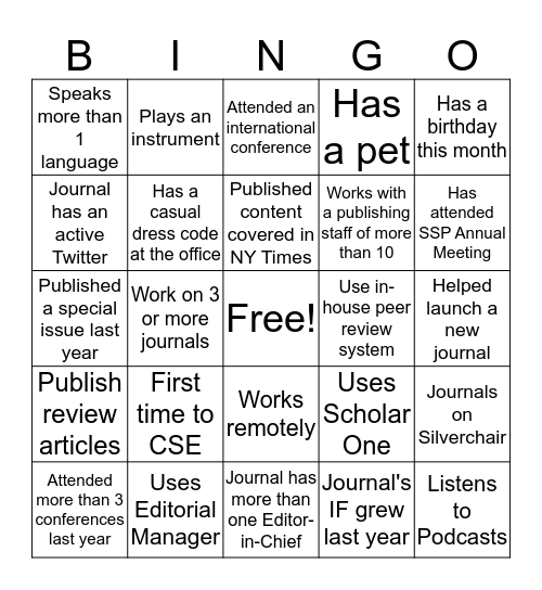Publishing Bingo Card