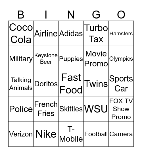 Superbowl 2014 Bingo Card