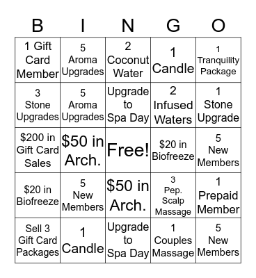 Spa Associates Bingo Card