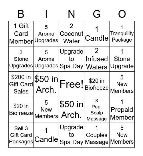 Spa Associates Bingo Card