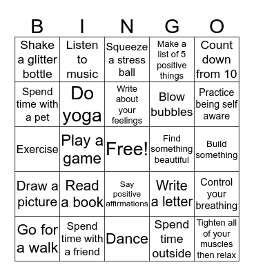 Coping Skills Bingo Card