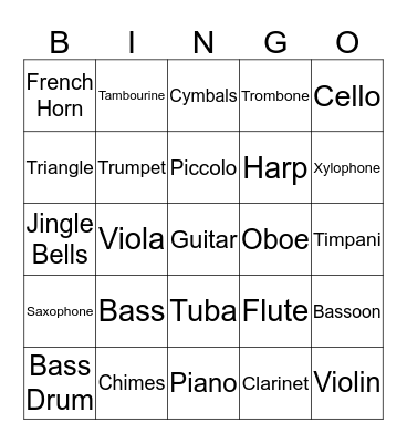Instrument  Bingo Card
