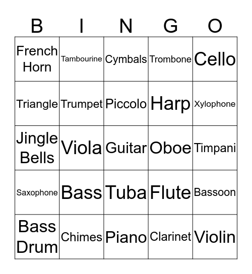 Instrument  Bingo Card