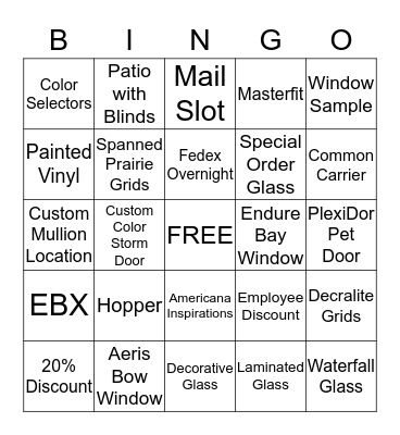 ProVia Bingo Card