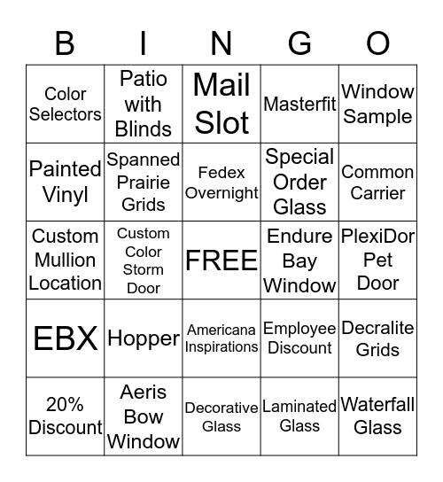 ProVia Bingo Card