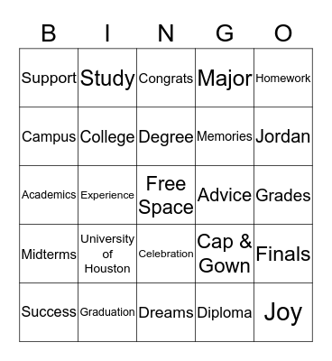 Congratulations Jordan Bingo Card