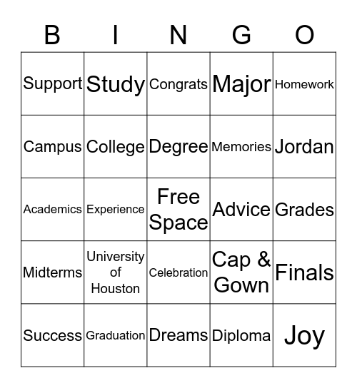 Congratulations Jordan Bingo Card