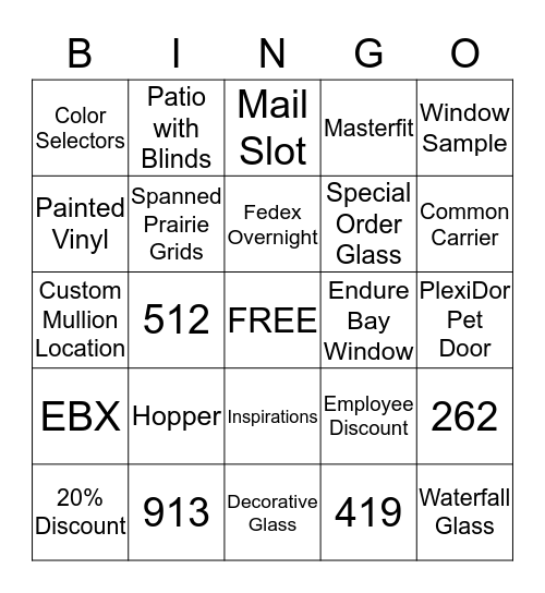 ProVia Bingo Card