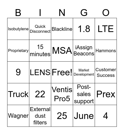 Product Team Bus Bingo Card