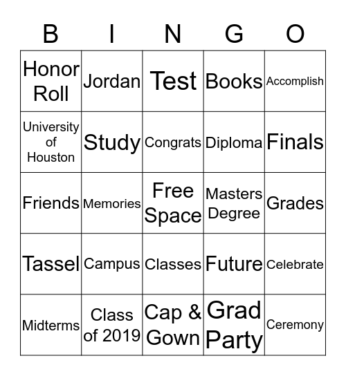 Congratulations Jordan Bingo Card