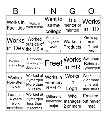 Mentorship Networking Bingo Card