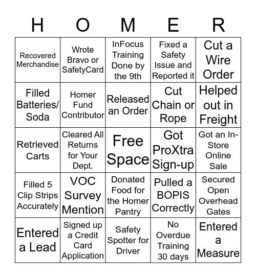 Homer Bingo Card