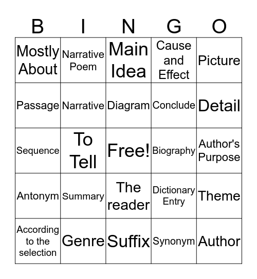 Reading Bingo Card