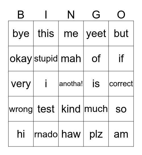 Untitled Bingo Card