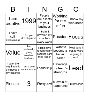 Lil' Kickers Leadership BINGO Card