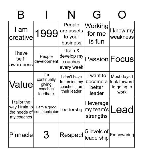 Lil' Kickers Leadership BINGO Card